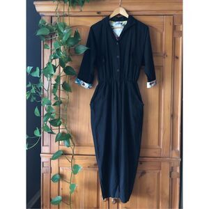 Vintage 80s Mara J Jrs Black Jumpsuit 3/4 sleeve Size 9